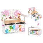 HONEY JOY Kids Table and Chair Set, 3-in-1 Convertible Wooden Toy Storage Bench with Handle, 2 Bins for Kids Reading Nook, Toddler Table and Chair Set for Daycare Playroom Classroom (White)