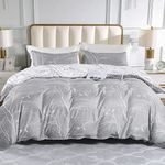 Lekesky Reversible Double Duvet Cover Set - 3 Pcs Microfiber Ultra Soft and Non-Allergenic Grey Double Duvet Set with Pillow Case(1 Comforter Cover 200x200cm+2 Pillow Case 50x75cm) -Grey/White