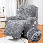 FANSU Recliner Chair Covers for Electric Chair 1 Seater with Pockets, Jacquard Plush Stretch Recliner Chair Slipcover for Armchairs, Sofa Covers Protector for Living Room (1 Seater,grey)