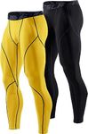 TSLA Men's Thermal Compression Trousers, Athletic Sports Leggings & Running Tights, Wintergear Base Layer Bottoms Pants, 2pack Tights Black&Charcoal/Yellow, S