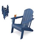 Sleek Space Adirondack Folding Chair for Garden, Patio or Deck - Arm Rests and Cup Holder - Lightweight, Weatherproof - Stylish, Durable Outdoor Furniture for Fire Pit, Beach, Poolside, Porch (Navy)