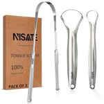 NISATE Tongue Scraper 100% Stainless Steel for Oral Health and Hygiene - Metal Tongue Cleaner Prevents bad breath (Parent) (Pack of 3)