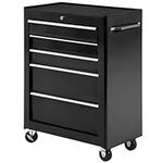 HOMCOM 5-Drawer Rolling Tool Chest, Lockable Tool Cabinet with 4 Universal Wheels, Tool Organizer for Garage, Factory and Workshop, Black