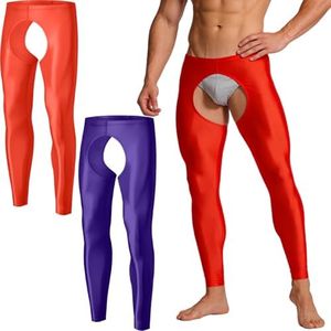 YINYOUYU Mens Leggings Ice Silk Pants Crotchless Tights Base Layer Long Johns Underwear Bottoms 2Pack XXL