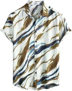 VATPAVE Mens Casual Hawaiian Floral Shirts Short Sleeve Button Down Tropical Shirts Beach Summer Shirts X-Large Beige Blue