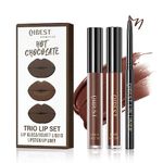 QIUFSSE 3 in 1 Lip Liner Pencil and Lipstick lipgloss Set Matte Lipstick Lip Gloss Kit Long-lasting Nonstick Cup Smudge Proof Lip Kits with Lip Liner,Moisturizing Velvet Lip Tint Lip Stain Makeup (11#Hot Chocolate)