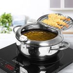 Toque Japanese Tempura Deep Frying Pot Thermometer Kitchen Fryer Pan 24cm Silver