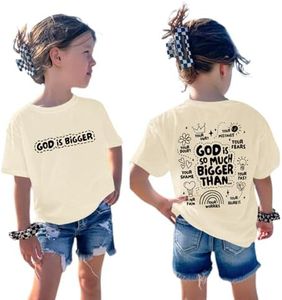Sulayesh Girls Cute Christian Shirts Jesus God Faith Bible Verse Tshirt for Kids Religious Inspirational Graphic Tees Tops (Apricot,7-8 Years)