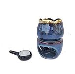 Wax Melt Essential Oil Burner with Tealight Spoon, Christmas Housewarming Gift (Blue)