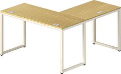 SHW Commercial-Grade L Shaped Corner Office Computer Desk, Oak, 55" x 60"