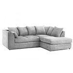 New Luxor Fabric Corner Sofa Silver | Soft Jumbo Cord 3-4 Seater Corner Sofa (Silver, Right Hand Facing)