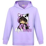 YUANZLN Aphmau Girls Hoodie Sports Sweatshirt Kids Casual Clothing Cute Cartoon Printed Clothes Top Purple-160cm