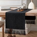 ZeeMart Black Table Runners 72 Inches Long, Burlap Linen Style Rustic Farmhouse Table Runner, Boho Woven Dining Table Runner, 13x72 Inches, Black