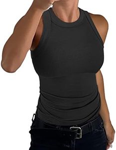 GEMBERA Womens Sleeveless Racerback High Neck Casual Basic Cotton Ribbed Fitted Tank Top, Black, Medium