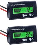 2pcs Universal Battery Monitor, Battery Capacity Voltage Meter, Waterproof LCD Screen Battery Tester for 12V/24V/36V/48V Vehicle Battery (Green)