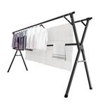 JAUREE 95 Inches Clothes Drying Rack, Drying Rack Clothing Folding Indoor Outdoor, Heavy Duty Stainless Steel Laundry Drying Rack, Foldable Portable Clothes Rack Garment Rack with 20 Hooks Black