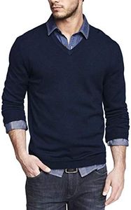 COOFANDY Men's Fitted Sweater V Neck Ribbed Fashion Long Sleeve Winter Pullover Blue