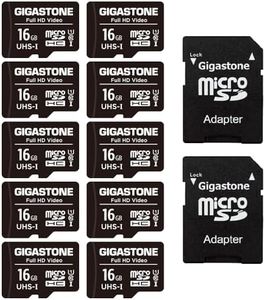 Gigastone 16GB 10-Pack Micro SD Card, Full HD Video, Surveillance Security Cam Action Camera Drone, 85MB/s Micro SDHC UHS-I U1 Class 10