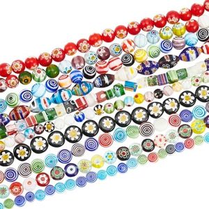 PH PandaHall 10 Strands Assorted Lampwork Beads Random Millefiori Beads Mixed Style Millefiori Lampwork Glass Beads Glass Loose Beads Spacer Beads for Jewelry Making - 13.8"~15.7"