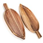 Youeon 2 Pcs Acacia Wood Serving Trays, 13" x 5.5" Leaf Shaped Wooden Trays for Decor, Novelty Trays for Food Serving, Small Cheese Board Serving Platter for Kitchen Home Decor