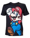 NINTENDO Super Mario Bros. Men's Super Bros. Let's Go Mario T-Shirt, Black, Medium