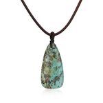 COAI Genuine Leather Necklace, African Turquoise Crystal Necklace, Blue Stone Necklace for Men Women