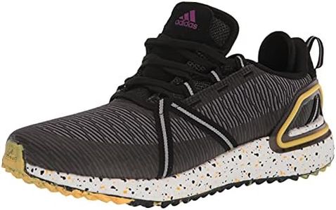 adidas Men's Unisex Solarthon Primegreen Spikeless Golf Shoes, Core Black/Purple/Solar Gold, 8.5