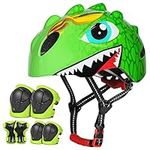 VICTGOAL Kids Bike Helmet for Boys Girls, Lightweight 3D Toddler Bike Helmet Age 3-8, Adjustable Infant Bicycle Helmet for Multi-Sport Scooter Cycling Skateboard (Green Set, S: 50-54cm)