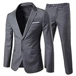 Allthemen Mens Suits 2 Piece Slim Fit Wedding Dress Suit Two Buttons Business Suit Blazer Casual Jackets Trousers Dark Grey M