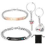 HOWAF Keyring Bracelet Couples Valentines Gifts, I Love You Valentines Key Chains & Her Beast His Beauty Bracelets for Her Him Gifts, for Girlfriend Boyfriend Couples Valentine's Day