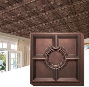 STICKGOO PVC Ceiling Tiles, Antique Copper Decorative Drop Ceiling Tiles 24 x 24in, 12-Pack Panels Cover 48 Sq. Ft