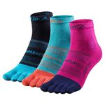 TRIWONDER 3 Pairs Toe Socks Five Finger Socks Running Socks Split Toe Socks Breathable Sport Sock Mini Crew Socks (Quarter - Rose Red + Light Blue + Black, S)