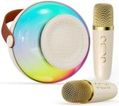 Mini Karaoke Machine for Kids Adults, Portable Bluetooth Speaker with 2 Wireless Microphones, Karaoke Toys for Family Party, Birthday Gifts for Girls Ages 4, 5, 6, 7, 8, 9, 10, 12+ (Beige, 2 Mics)