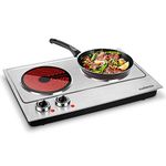 Hot Plate, CUSIMAX Portable Electric Stove Countertop Burner with Adjustable Temperature Control & Non-Slip Rubber Feet, Cooktop for Home Camp, Compatible for All Cookwares (Infrared, Double Burner)