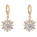 Yazilind Women Elegant 18K Gold Plated Flower Clear Cubic Zirconia Crystal Hoop Dangel Drop Earrings