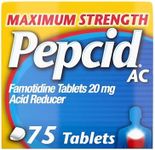 Pepcid AC Maximum Strength Heartburn Relief Tablets, Prevents & Relieves Heartburn Due to Acid Indigestion & Sour Stomach, 20mg of Famotidine to Reduce & Control Acid, Fast-Acting, 75 Ct