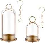 Gdfmsc Hurricane Metal & Glass Candle Holder Gold Set of 2, Decorative Candlestick Pillar Candle Holder with Clear Glass for Wedding Party Christmas Holiday Dining Table Centerpiece Lanter