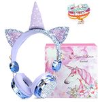 JYPS Kids Bluetooth Headphones for Girls, Wireless/Wired Unicorn Headphones Over-ear with Mic, Sparkly Rhinestone Children's Headphone with Unicorn Bracelet Gift for Birthday, Xmas(blue)