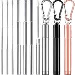 ANAB GI Collapsible Reusable Telescopic Metal Straws 3 Pack Stainless Steel Brush Drinking Straws Foldable Straw Mix (Rose, Black, Silver)