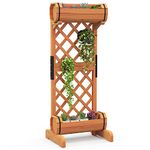 COSTWAY Double Barrel Garden Planter with Trellis, Weather Resistant Wooden Raised Bed for Vine Climbing Plants, Indoor Outdoor Trough Container Grow Box Flower Pot for Patio Balcony Yard