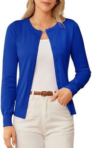 GRACE KARIN Casual Long Sleeve Blue Cardigan Sweaters for Women Lightweight Dressy Button Up Sweater Tops L