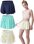 3 Pack Girls Flowy Shorts with Spandex Liner 2-in-1 Youth Butterfly Skirts for Fitness, Running, Sports, Set 1, Medium