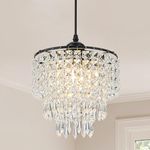 Mini Crystal Chandeliers Pendant Light 3 Tier Raindrop Crystal Flush Mount Ceiling Light Fixtures Hanging Light for Hallway Bedroom Kitchen Island Foyer Closet (Black-Pendant Light)