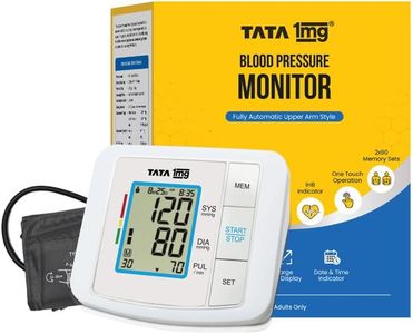 Tata 1mg Blood Pressure Monitor | Fully Automatic Portable Digital BP Machine for Home | Large LCD Display | Powered with USB cable or AA batteries | Stores 90 Sets of Memory for 2 Users