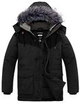 CHIN·MOON Men's Winter Warm Coat Windproof Puffer Jacket Outdoor Thicken Parka Jacket Mid Length Outerwear Coat with Faux Fur Hooded Black M