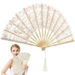 BESTOYARD Lace Folding Fans Cotton Hand Fan Bamboo Fan Lace Foldable Fan Gift for Women Ladies (Beige)