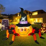 Kalolary 6.5 FT Long Halloween Inflatable Pumpkin Spider with Witch Hat Blow Up Yard Decorations Halloween Outdoor Indoor Built-in LED Lights for Lawn Garden Holiday Home Party