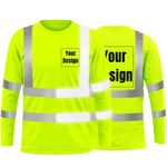 High Visibility Reflective Safety T-Shirts Customize Logo Hi Vis Long Sleeve Protective Shirts with Reflective Strips (L, Neon Green - style 8)