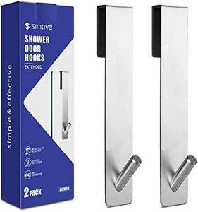 Simtive Extended (7-Inch) Over Door Hooks for Bathroom Frameless Glass Shower Door, Towel Hooks, 2-Pack, Silver