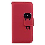 Skyhewen for Motorola Moto G31 Case, Moto G41 Case, PU Leather Flip Wallet Cute Case for Women Girls with [Kickstand] [Magnetic Clasp] [Card Holder] [Animal Pattern], Red & Cat